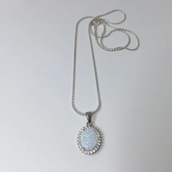 Sterling Silver White Lab Opal & Cz's Necklace - Picture 7 of 15